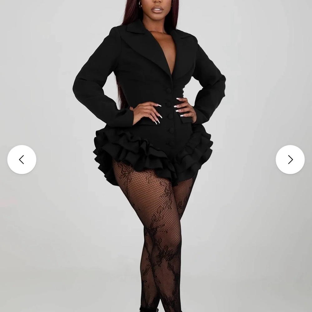 Chic Black Ruffle Blazer Dress